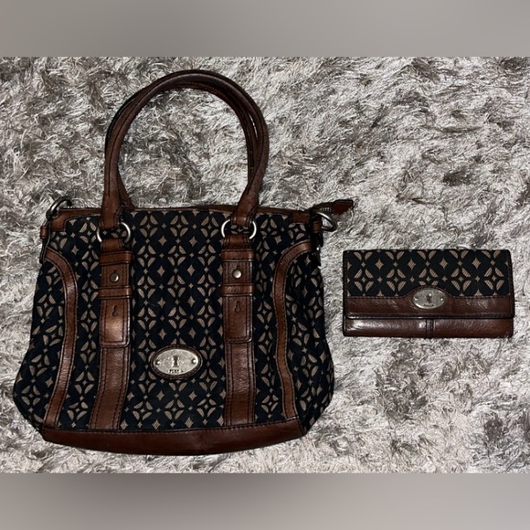 Fossil Handbags - Black & Brown Matching Fossil Brand Purse & Wallet Set